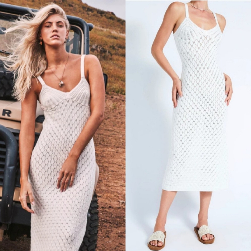 Devon Windsor Atlas Dress Knitted Midi White Medium
